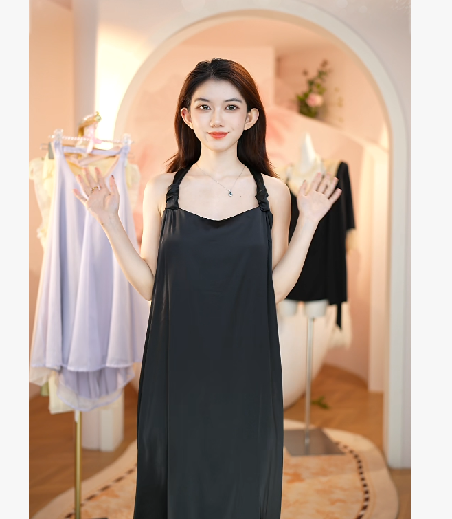 【测8】上小楼性感睡衣女款夏季冰丝法式露背纯欲绝美胸垫吊带睡裙