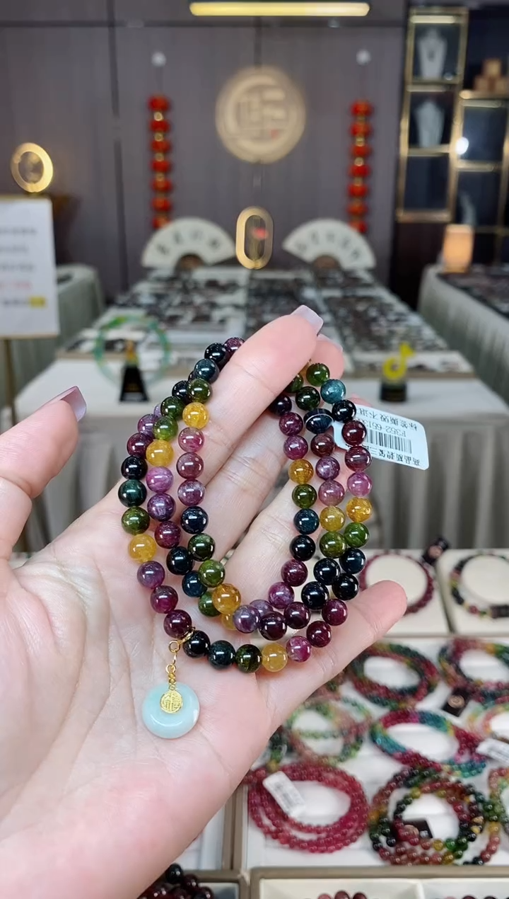 未镶嵌老矿碧玺彩虹三圈手串6mm+碧玺hon多样性发货一条