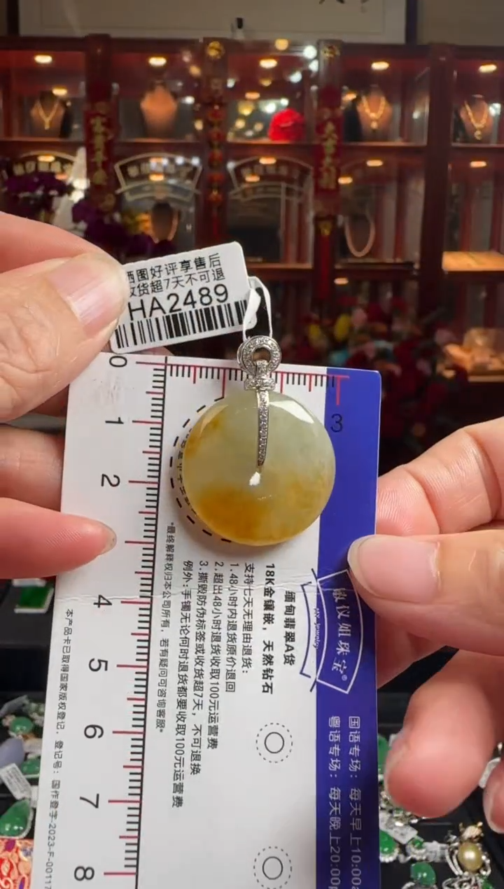 【闪购商品】翡翠颈饰18K金镶嵌HA2489冰黄平安扣