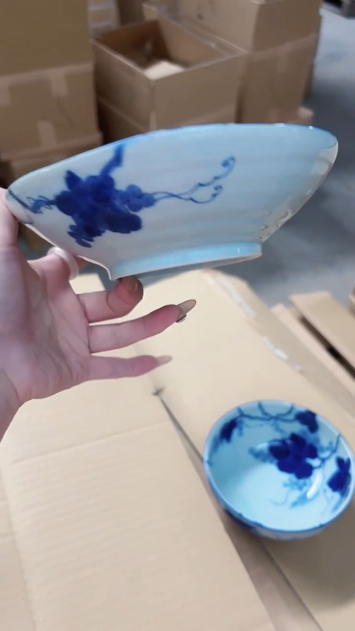 陶瓷蓝染葡萄17cm深盘两个