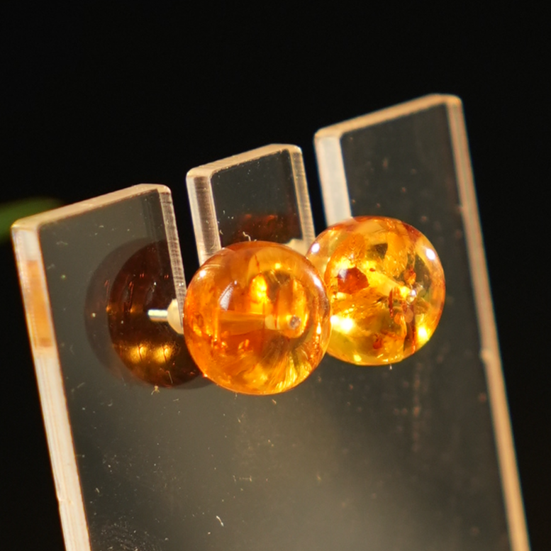 SY花珀老型耳钉11+俄罗斯天然转运珠欧若风琥珀蜜蜡简约时尚通勤