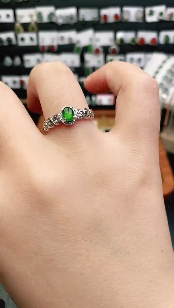 翡翠戒指银S925镶嵌戒指 