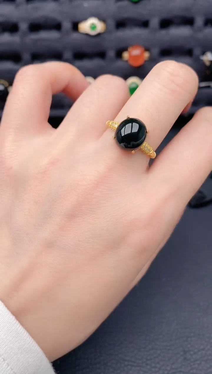 银S925镶嵌戒指翡翠天然a货翡翠204