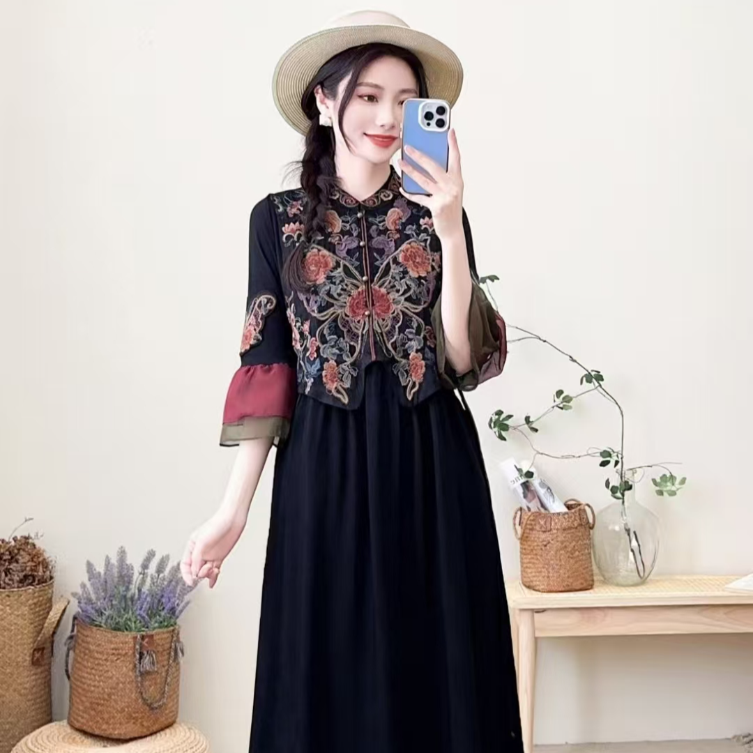 8603款民族风绣花复古马甲中长款马甲