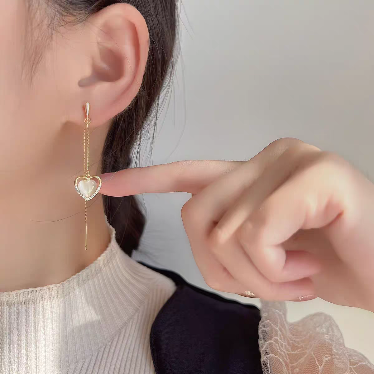 铜合金耳饰 铜合金耳饰 爱心流苏ins气质耳夹女无耳洞
