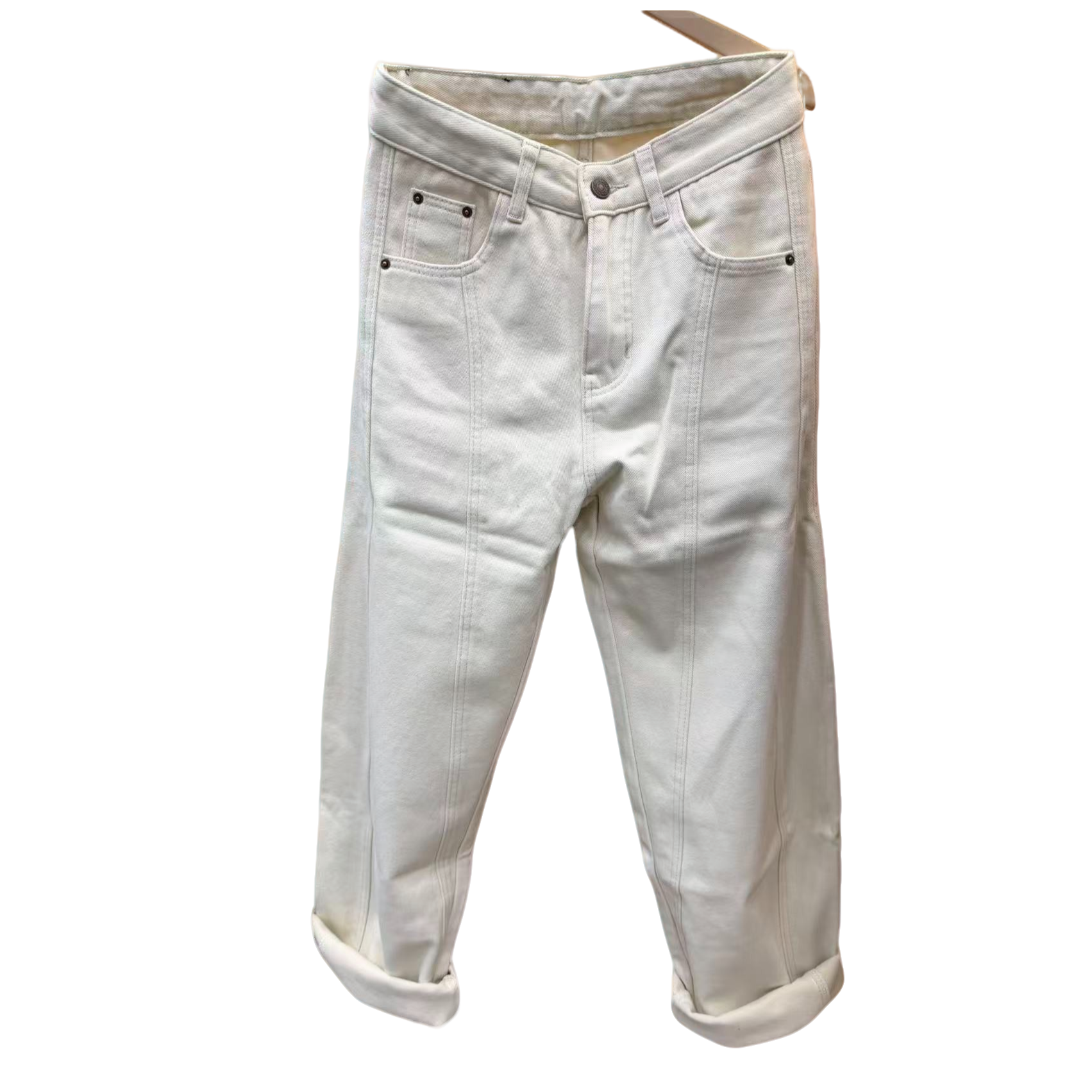 白色弯刀牛仔裤女2025年冬季新款爆款大码梨型身材宽松直筒阔腿裤