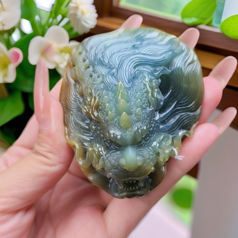 纯天然翡翠A货手工立体黄翡霸气生意兴隆龙