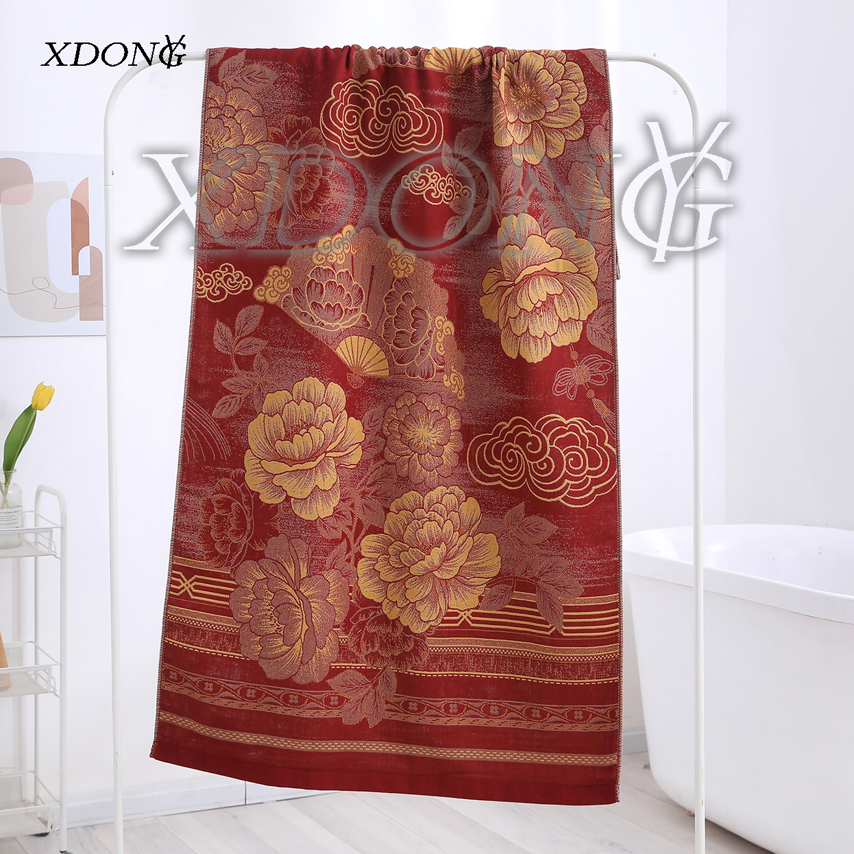 XDONGY（冬云家纺） 80*160全彩棉花开扇舞红色成人家用大浴巾