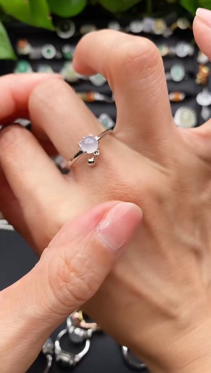 【闪购商品】翡翠戒指银S925镶嵌缅甸天然A货翡翠44   3-9