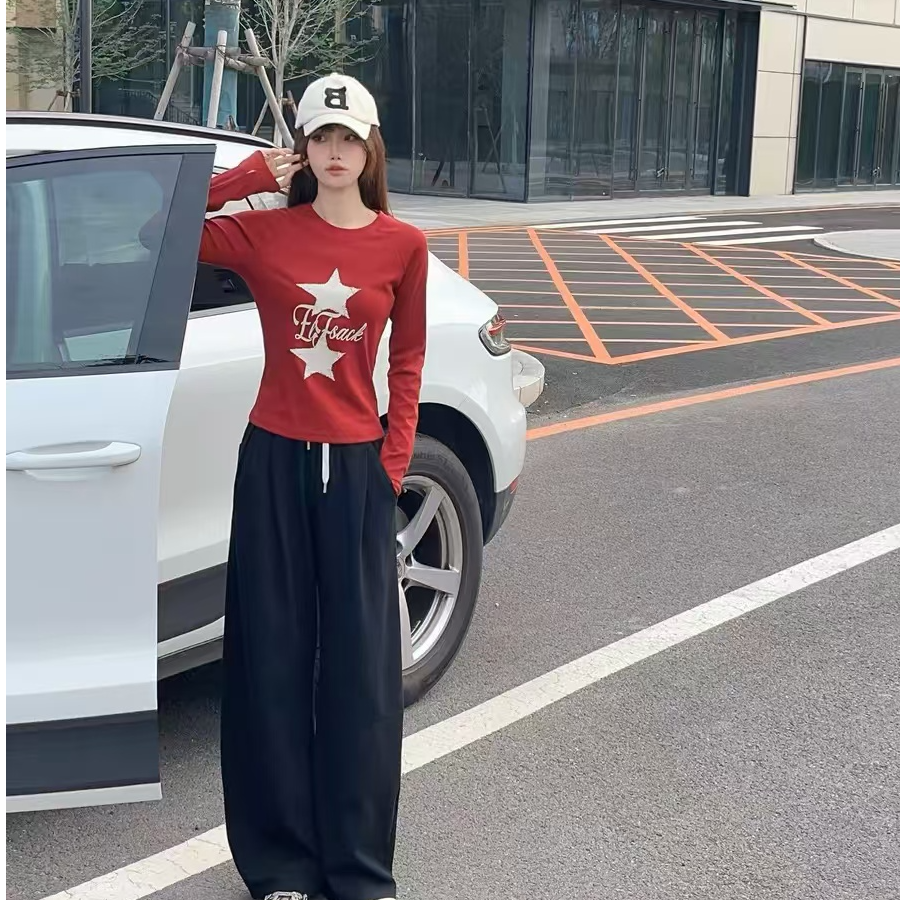 女装撞色腰拼接显瘦弯刀裤10236（DG）
