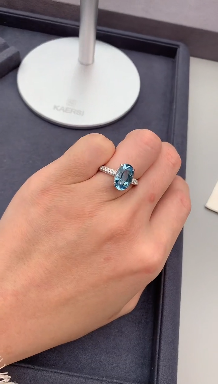 【闪购商品】海蓝宝石戒指18K金镶嵌3.2ct海蓝宝石戒指