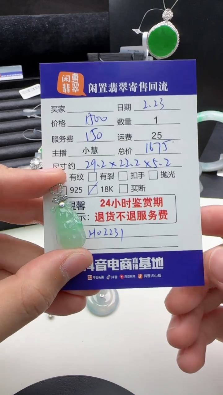 【闪购商品】翡翠颈饰18K金镶嵌翡翠吊坠