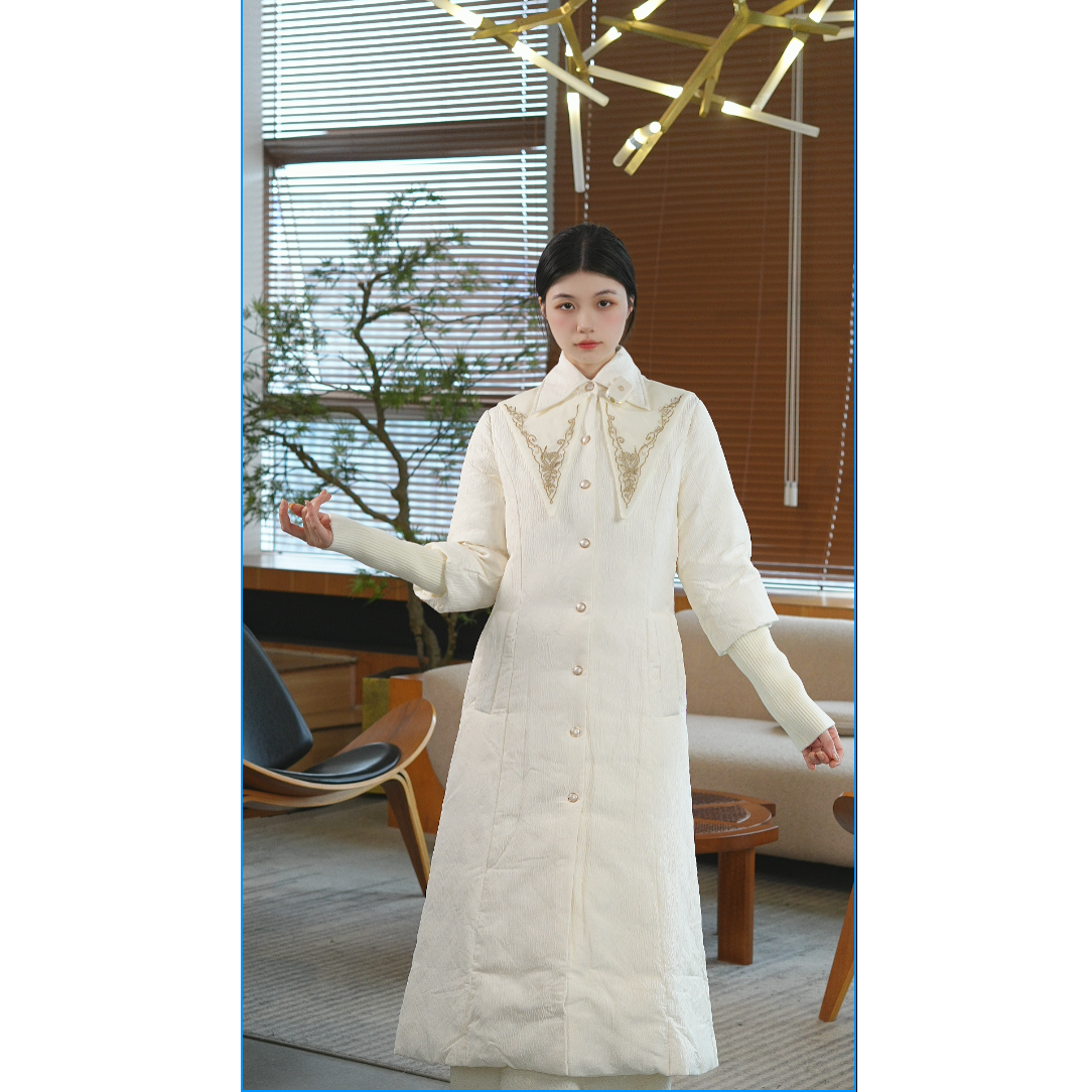 拾白原创新中式新款国风提花羽绒服长款SU1344