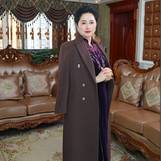 (仅两件)女毛呢外套经典长款双面驼绒大衣时尚中长款秋冬