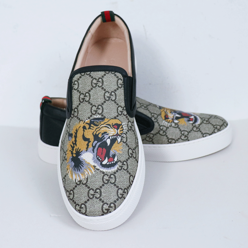 未使用 GUCCI/古驰 休闲时尚潮流老虎印花满印老花一脚蹬42码