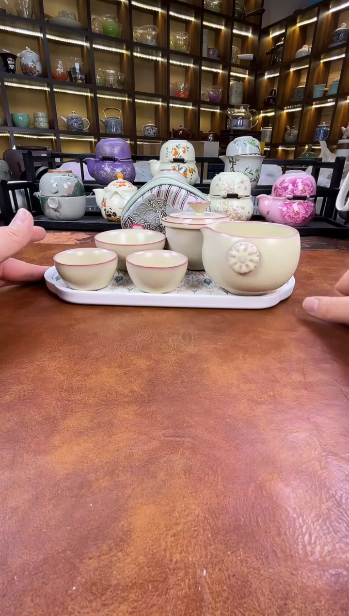 瓷片古道源猪油冻旅行+金银错茶盘