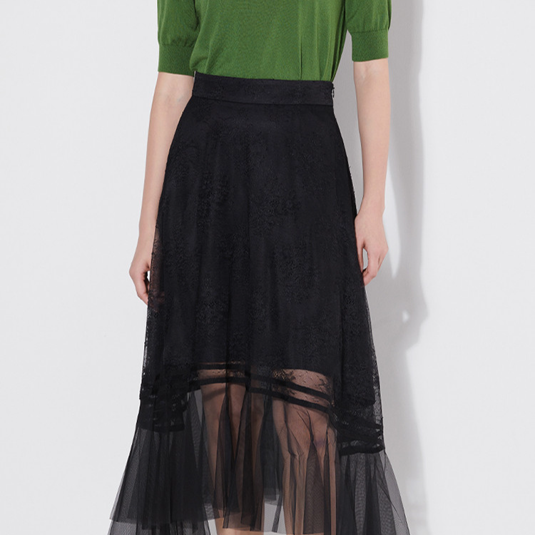 【小七专属】蕾丝拼接中长裙夏季简约花卉蕾丝设计半截裙M230136