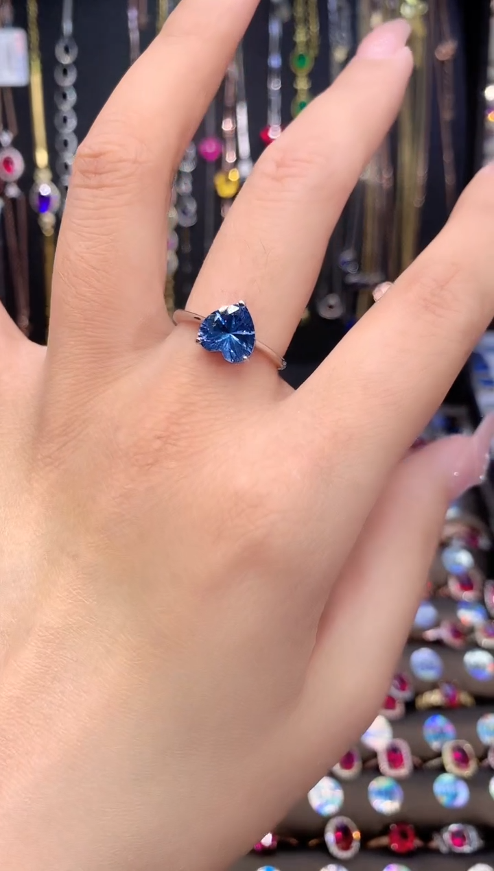 海蓝宝石戒圈银S925镶嵌8银