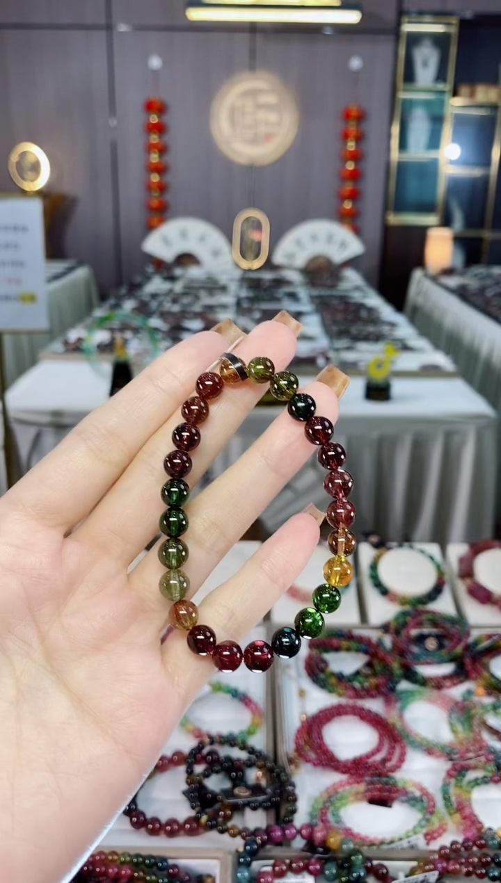 未镶嵌收藏级老矿碧玺色标净体单圈手串7mm+碧玺dan一物一证