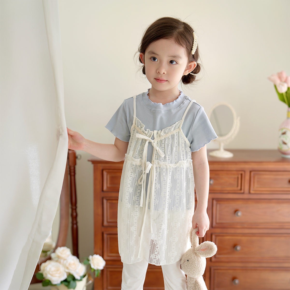 现货【】5335女童两件套连衣裙时尚新款洋气夏装女宝短袖裙子