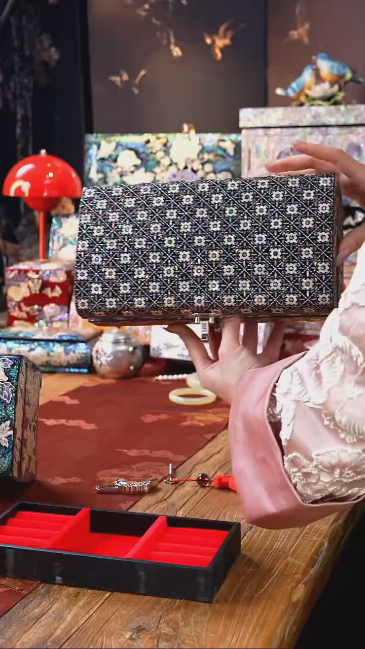 【闪购商品】瓷片螺钿工艺香椿木首饰盒