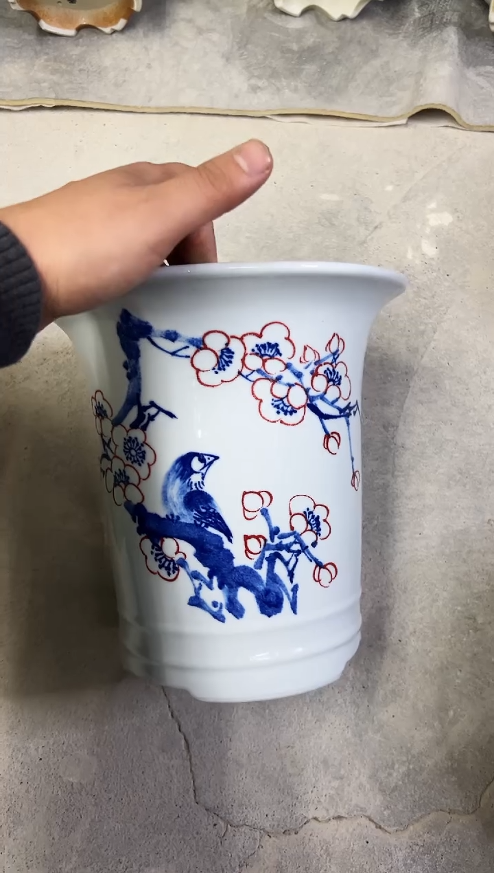 微瑕景德镇青花瓷花盆高24外口24内口18