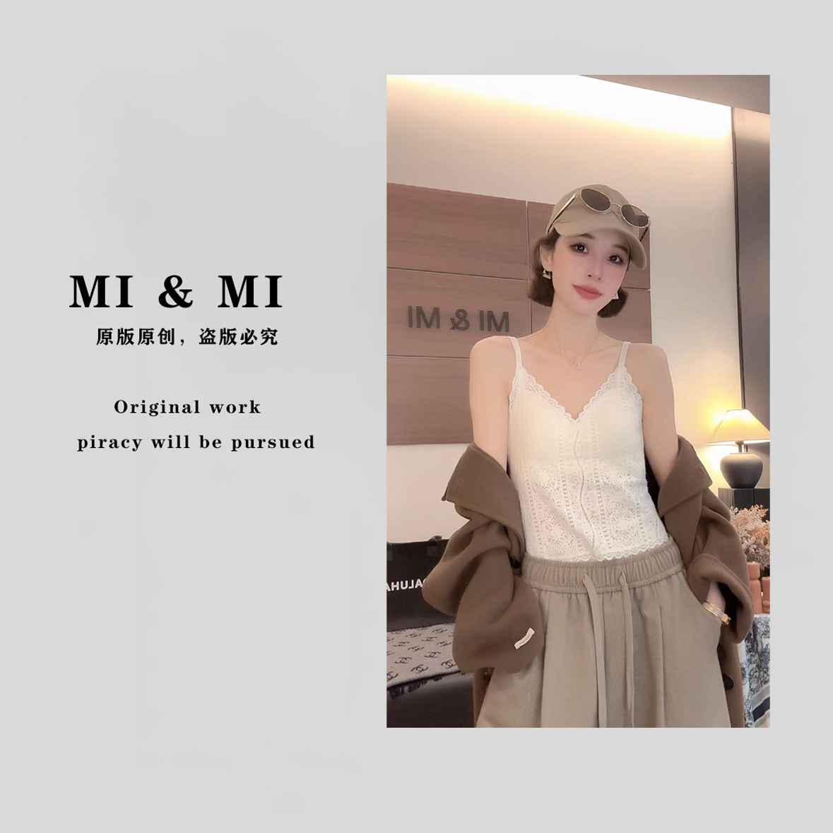 【米米服饰】法式玫瑰花蕾丝美背带胸垫吊带 2502-306