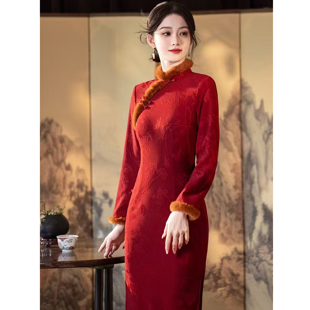 苏故里【荷棠月色】加绒秋冬文艺复古高端日常旗袍奢华气质衣长120