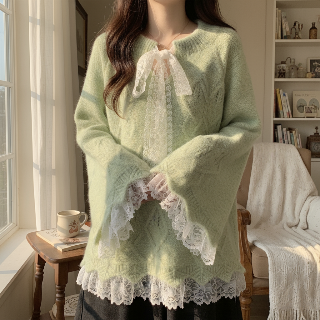 宽松长袖少女薄款中长款打底毛针织衫开衫针织秋冬