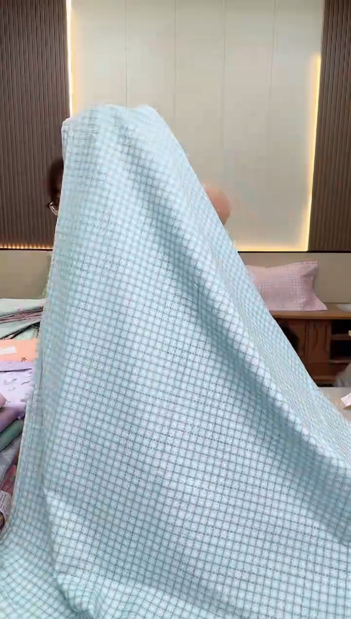 棉棉全棉床单1.9*2米  蓝格子