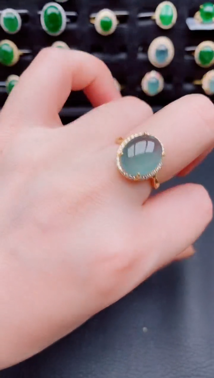 【闪购商品】翡翠戒指银S925镶嵌天然a货翡翠123