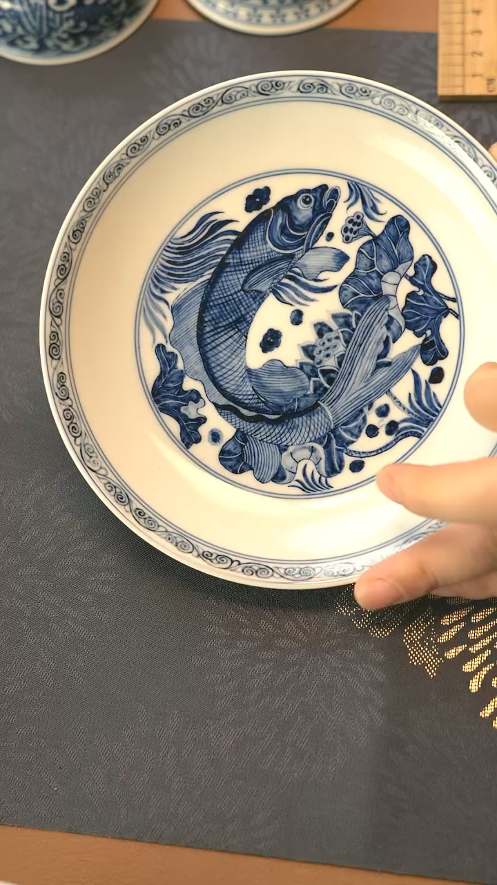 中式垂虹慕古鱼藻纹壶承