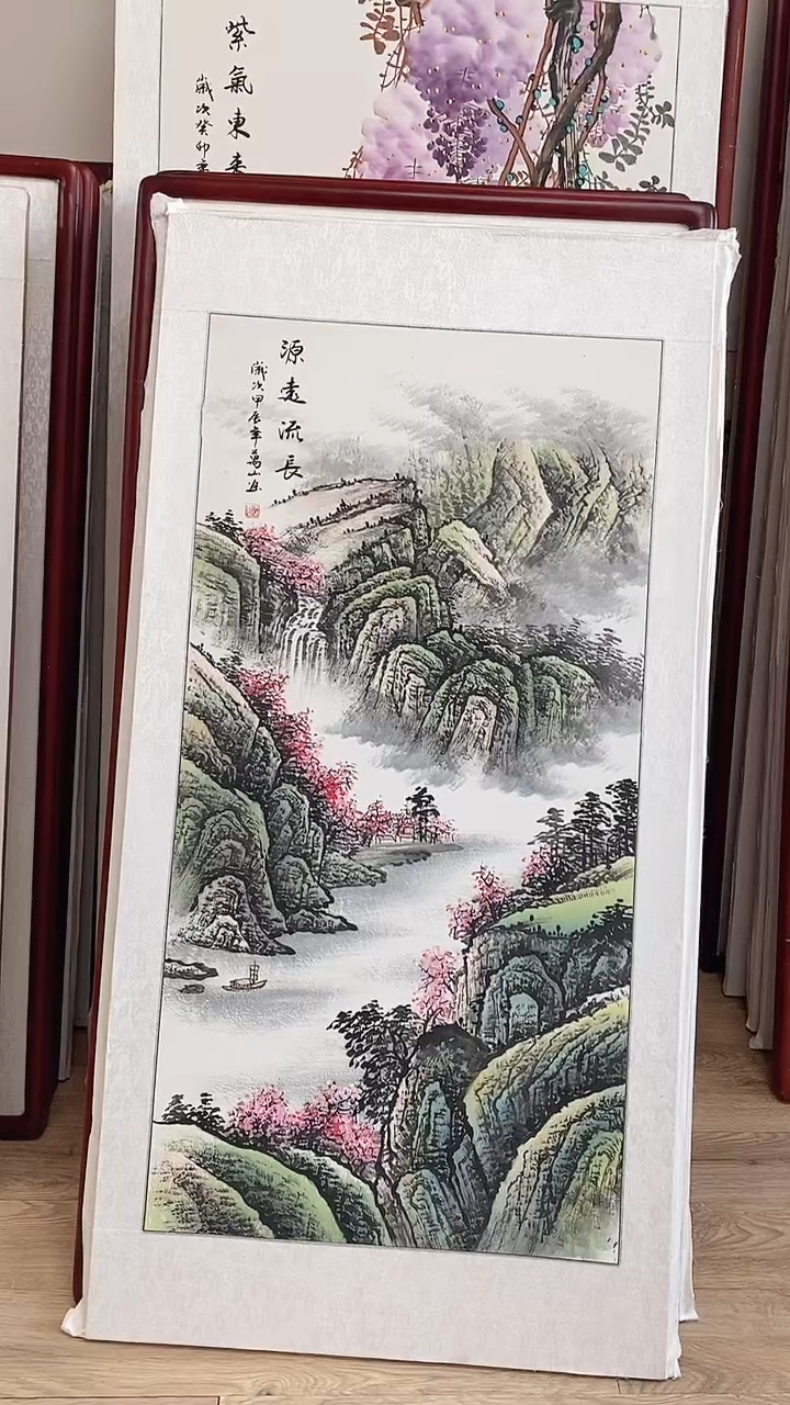 国画纯手绘国画125*65CM带框装饰字画