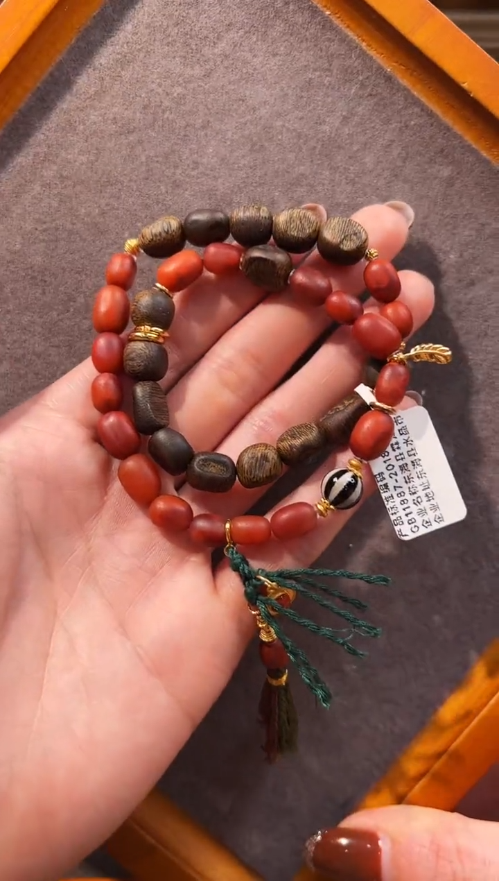 银S925镶嵌手链南红玛瑙南红双圈手链