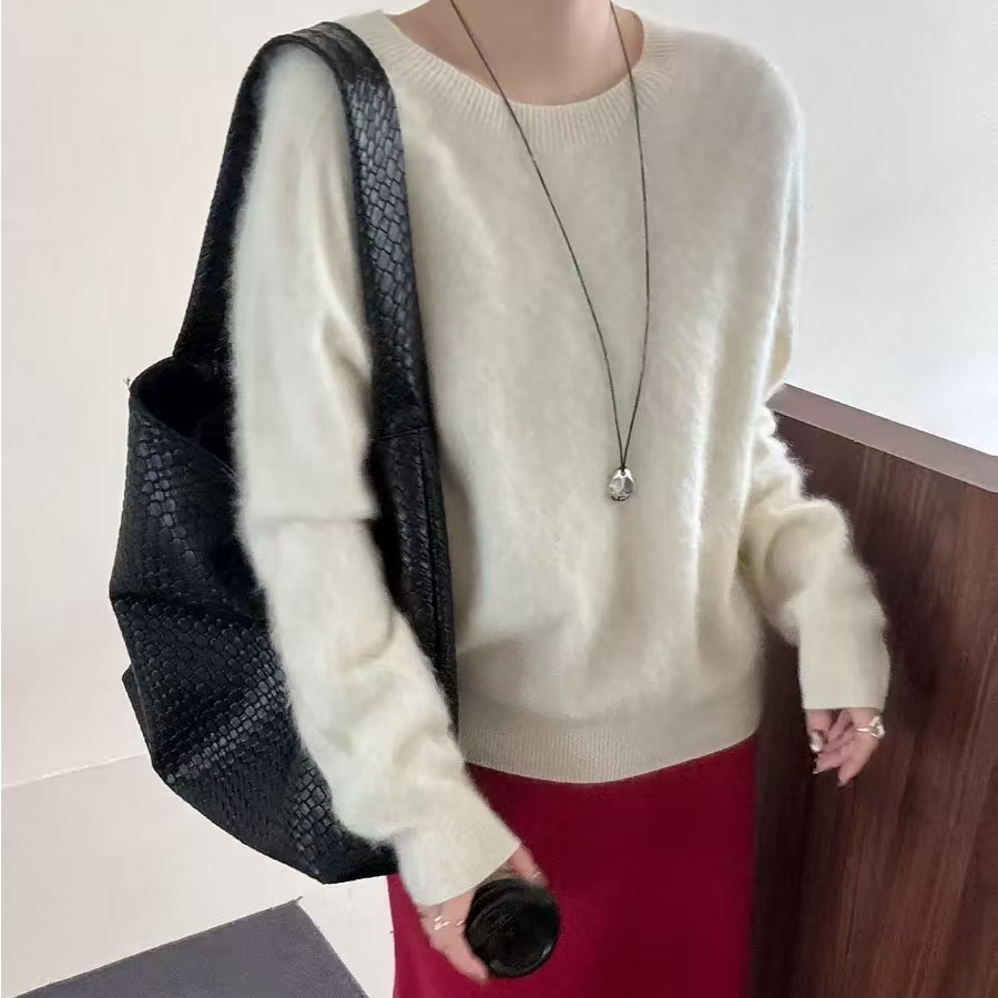 女士羊绒拉绒圆领针织衫打底衫宽松百搭#不起球#