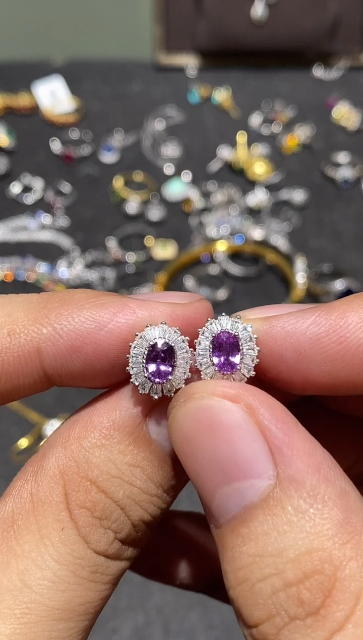 耳饰蓝宝石银S925镶嵌耳饰