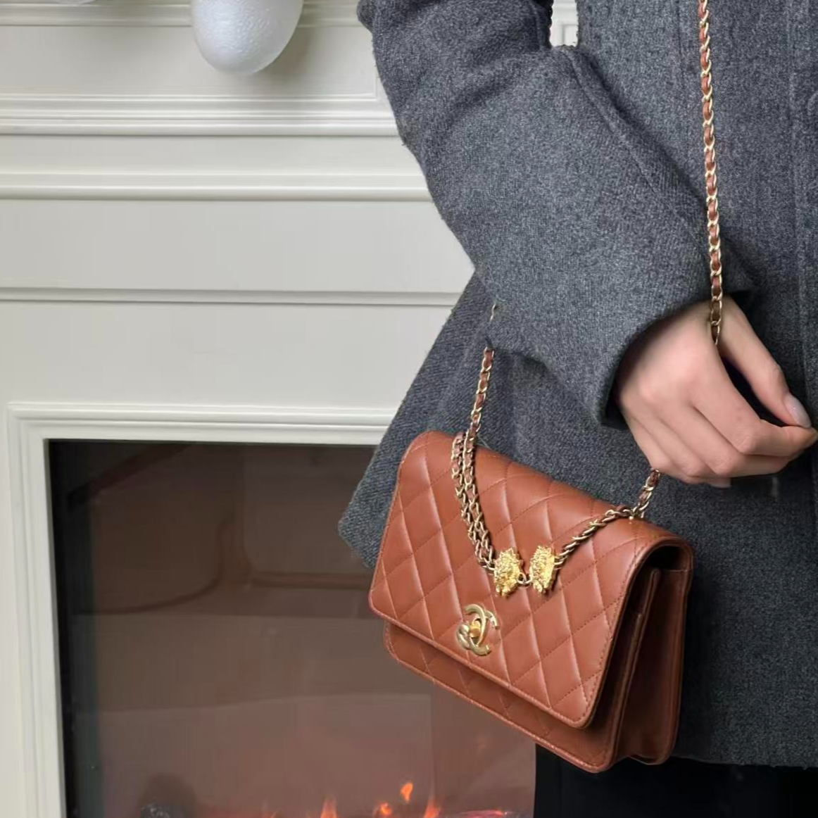 99新 Chanel/香奈儿 23a woc美拉德狮子链条焦糖色包/甄选