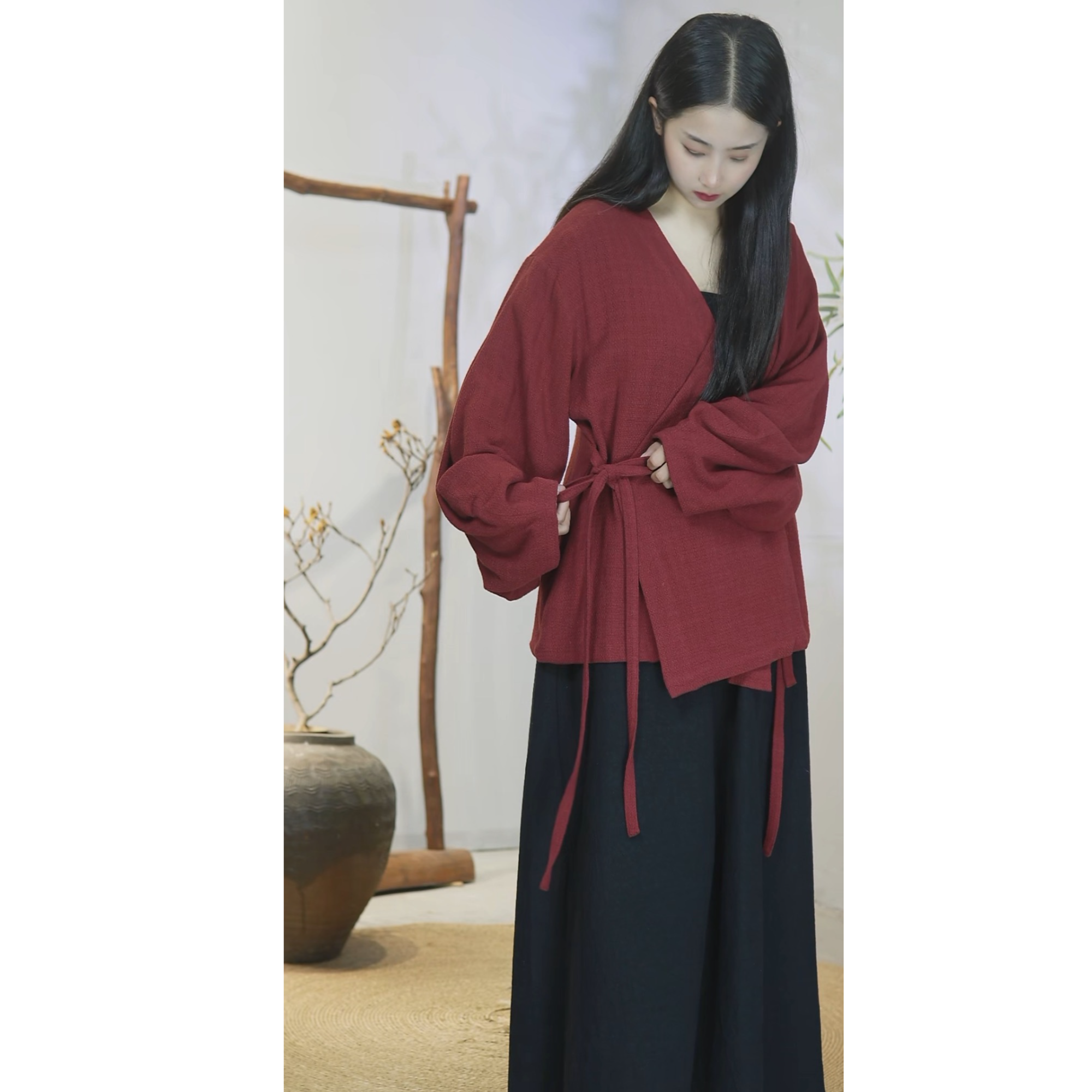 【红颜旧-汉服款】双层棉麻弓背袖汉服春秋款外披