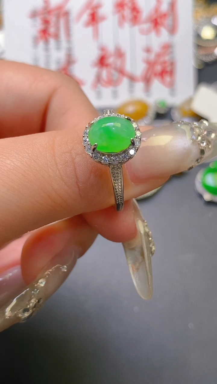 【闪购商品】翡翠耳饰银S925镶嵌天然A货翡翠1