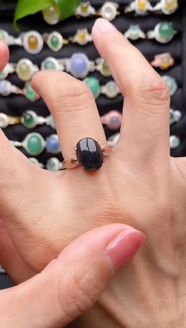 【闪购商品】翡翠戒指银S925镶嵌缅甸天然A货翡翠55  7-