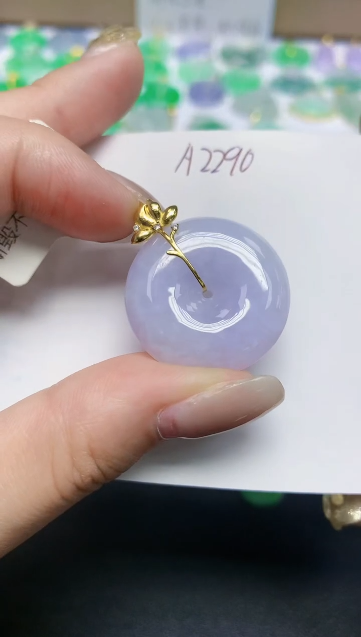 颈饰18K金镶嵌翡翠天然缅甸翡翠A货翡翠百元以上9元证书费自理