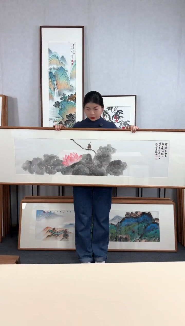 【闪购商品】国画手绘*荷花*52*172cm实木框