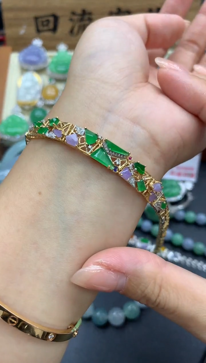 【闪购商品】翡翠手链18K金镶嵌483-中国好珍宝