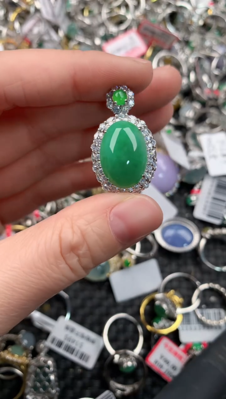 银S925镶嵌戒指翡翠12   7