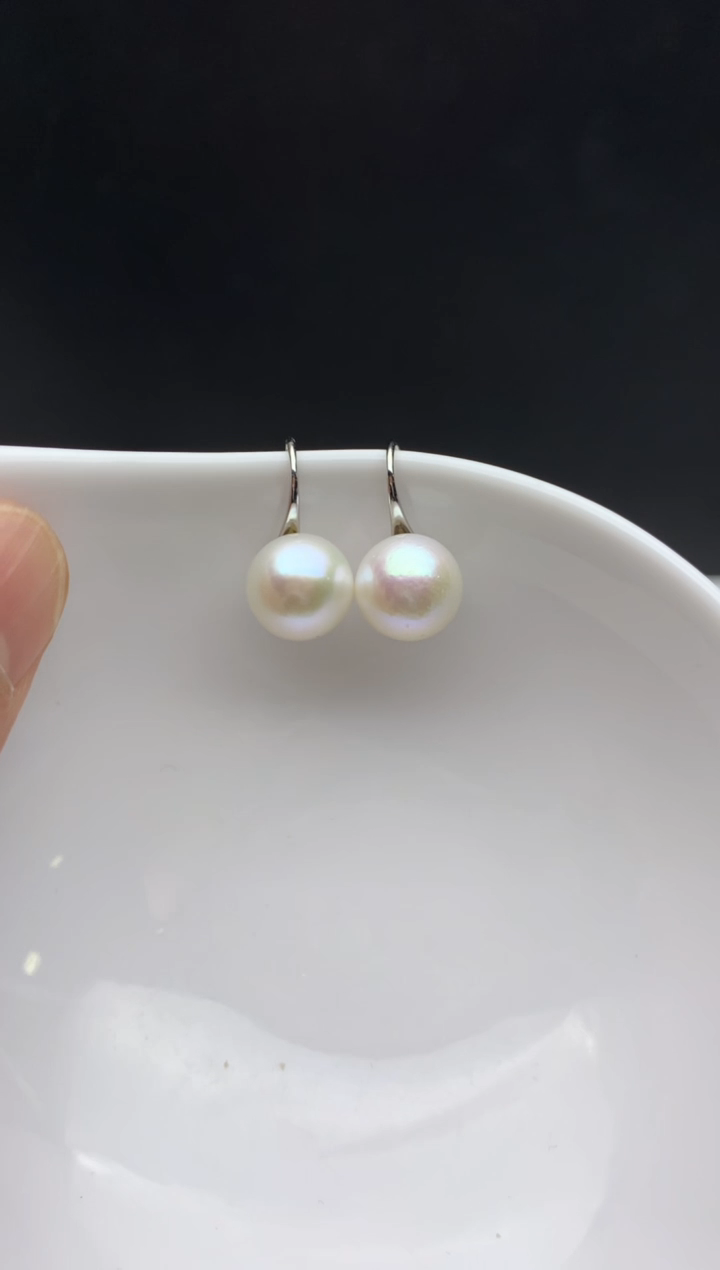 银S925镶嵌ff淡水珍珠白珠耳饰10~11mm
