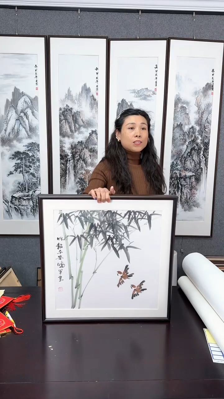 【闪购商品】国画竹子实木装裱