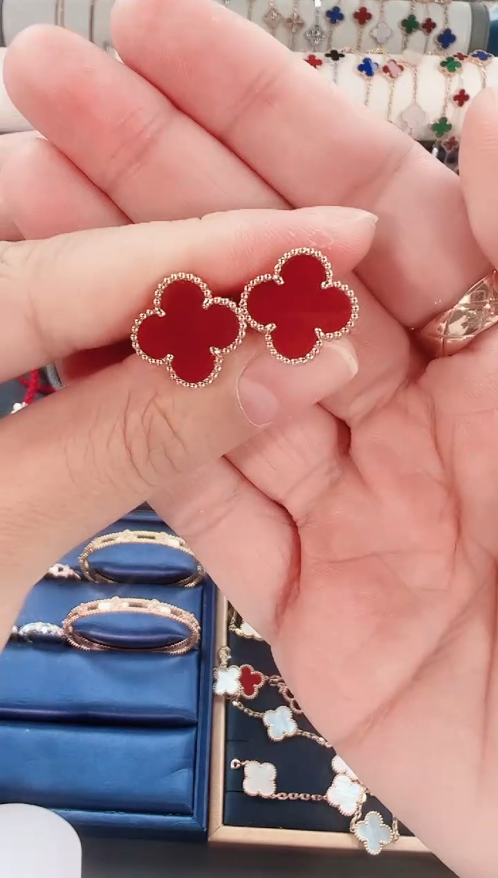 【闪购商品】玛瑙/玉髓耳饰18K金镶嵌18k玫瑰金红玛瑙耳饰