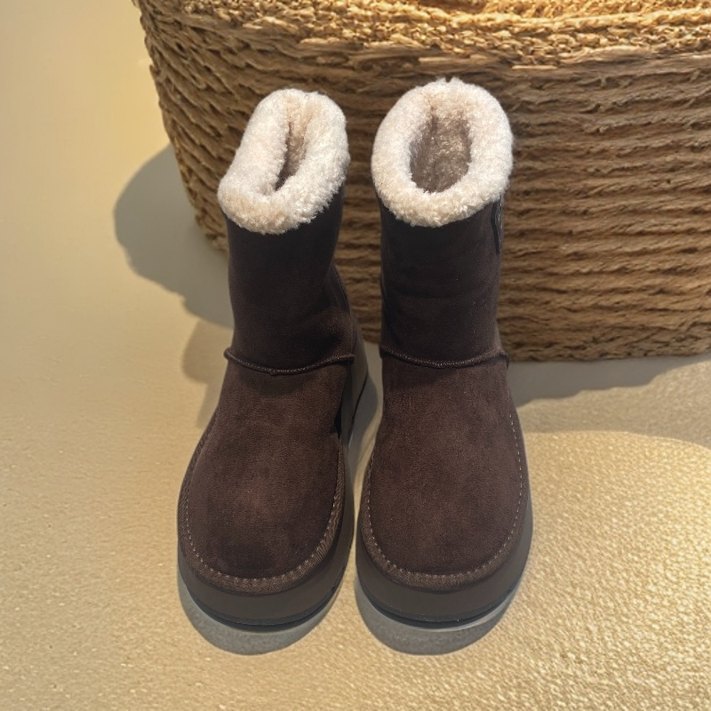 冬季咖色加绒雪地棉鞋