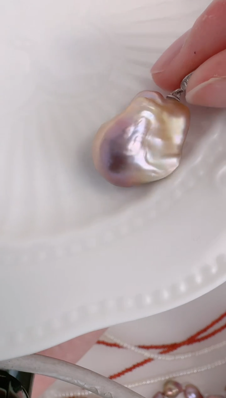 【闪购商品】淡水珍珠吊坠(不含链)银S925镶嵌大巴 s21