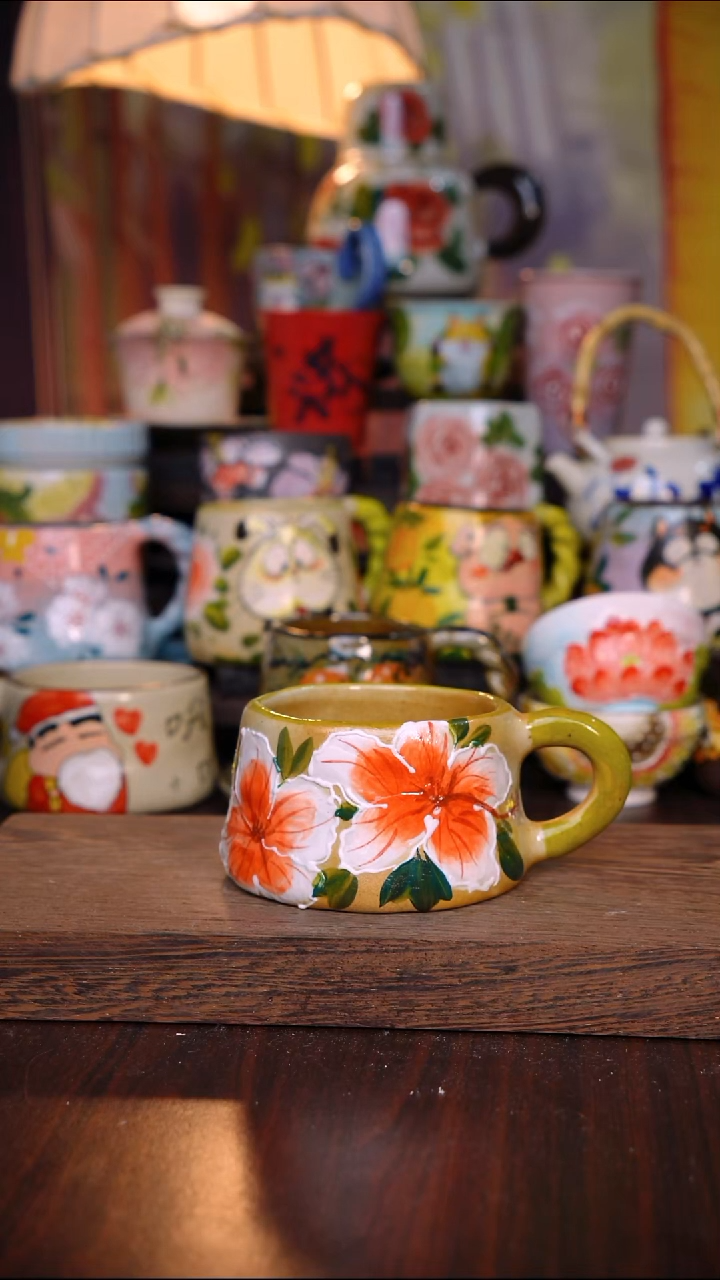 杯子陶泥垚手作 景德镇手工手绘陶瓷器物